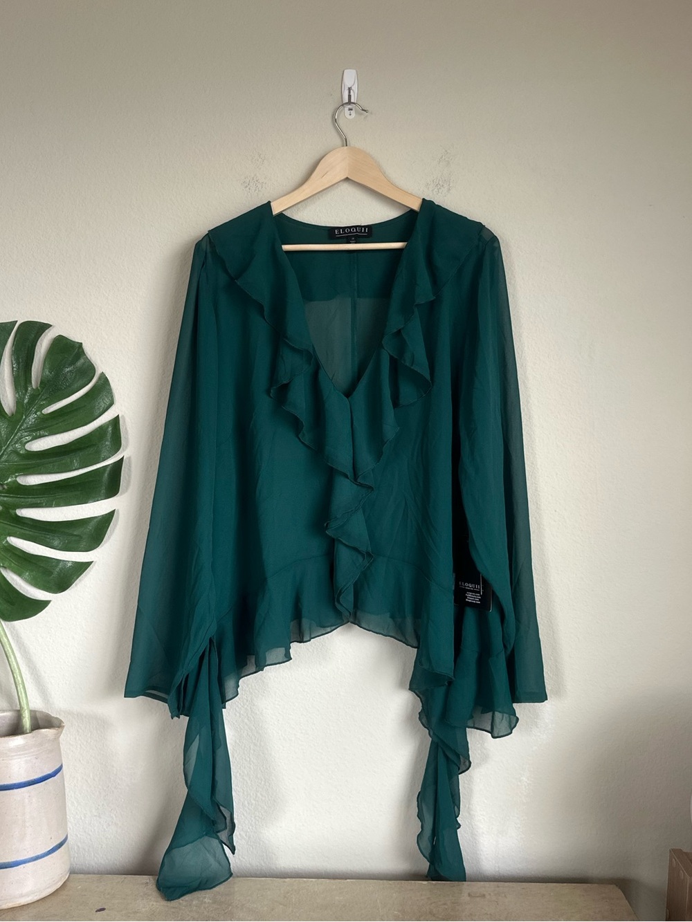 NWT Eloquii Ruffle Sheer Green Blouse - Picture 2 of 11